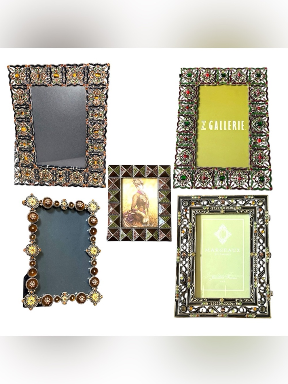 Z Gallerie Jeweled Picture Frames Bundle! Metal Enamel Crystals - Like New!